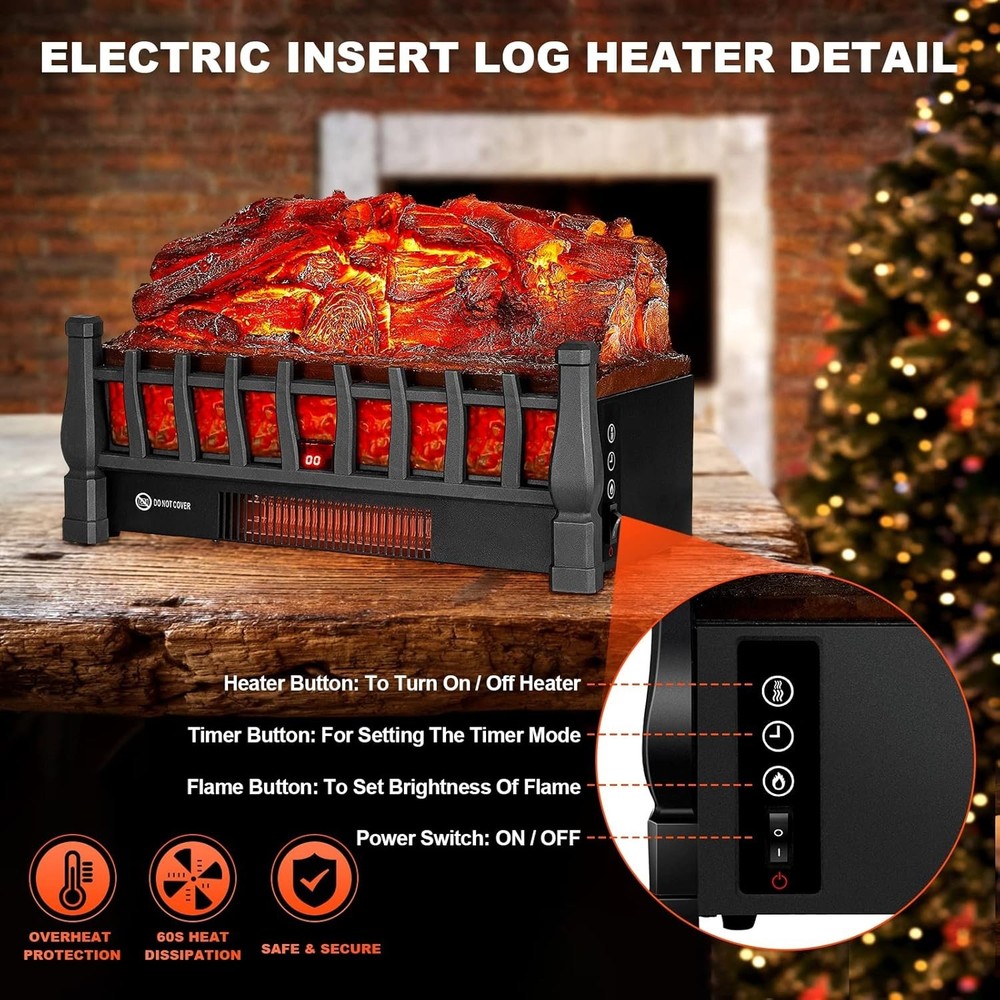 Sleek Electric Fireplace Logs - Remote Control Heating, Adjustable Flame & Timer