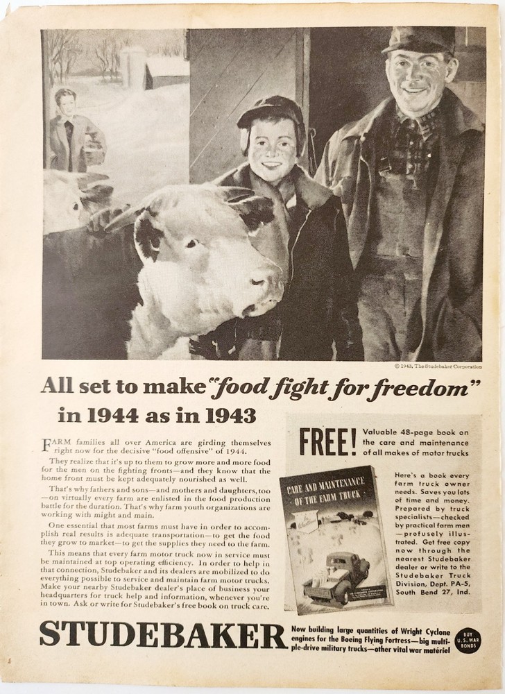 1944 Studebaker Wright Cyclone Engine Advertisement WW2 Era Agriculture DWP7B