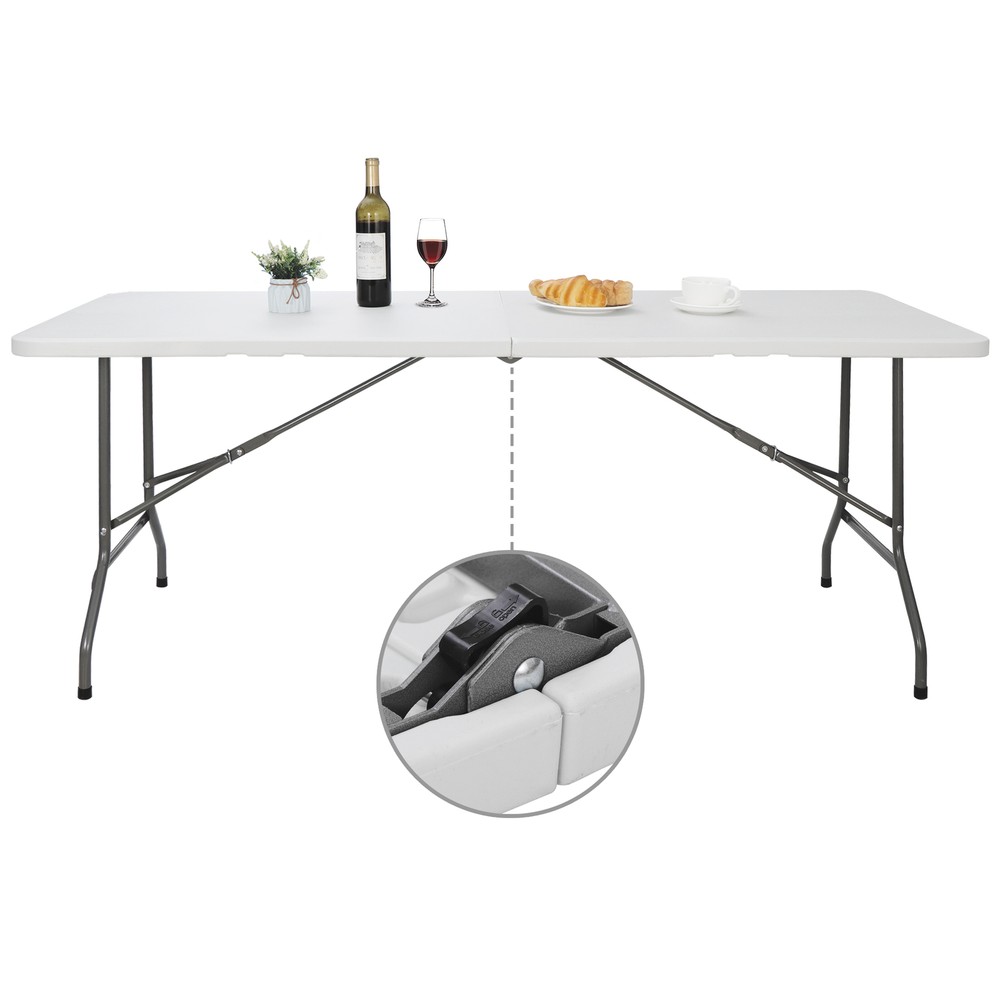 6' Plastic Table Fold-in-Half Picnic Utility Table w/ Handle Multipurpose White