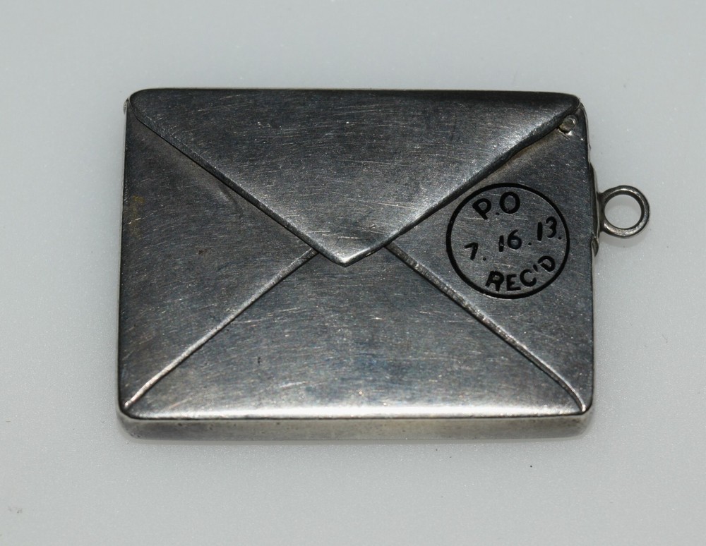 Antique Stamp Box Envelope Sterling Silver Miniature 1913