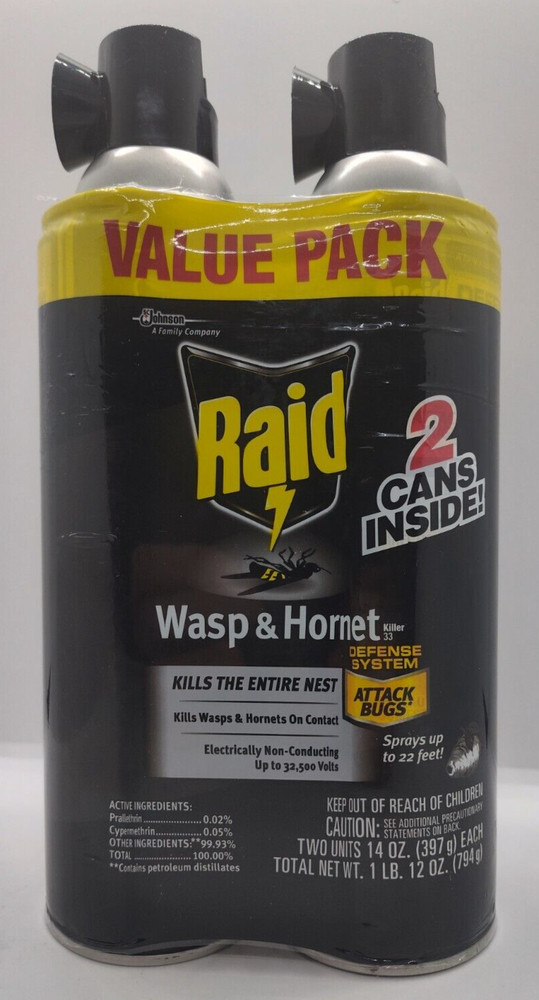 {2 Pack} Raid Wasp & Hornet Killer Spray, Bug Killer Kills the Entire Nest 14 Oz
