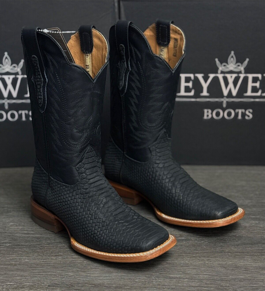 MEN'S REYWELT RODEO WESTERN VAQUERAS PYTHON PRINT BLACK MATE COWBOY BOOTS