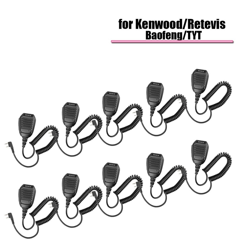 10Pack RETEVIS RS-113 2 Pin Walkie Talkie Handheld Speaker Microphone