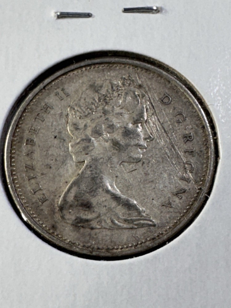 1966 Canada 25 Cents Silver Coin Scratched
