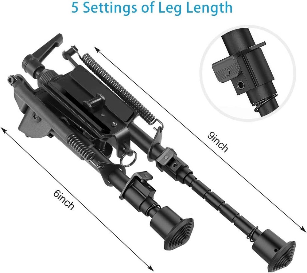 6" to 9" Adjustable Pivot / Rotating Spring Return Rifle Bipod Adjustable Legs