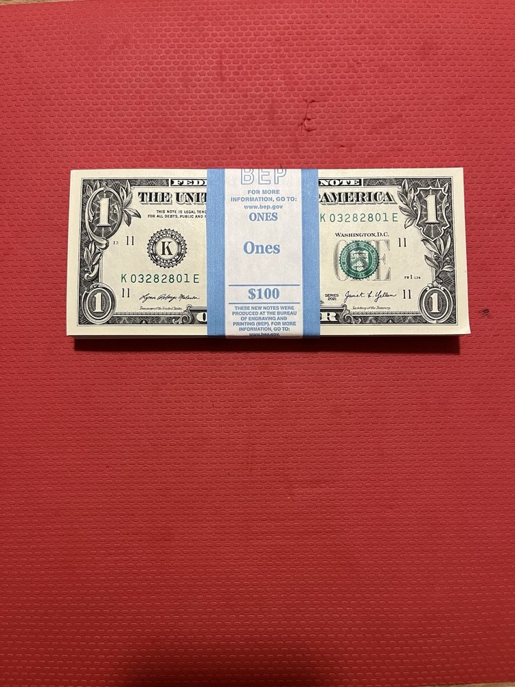 100 Sequential $1 Bills - Uncirculated BEP Strap - Crisp New Notes