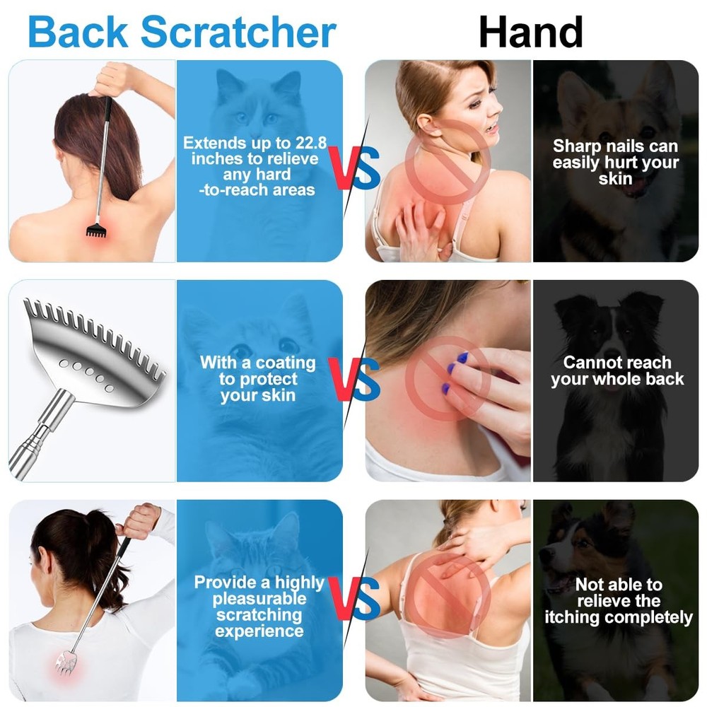 Yeipis 4Pcs Different Back Scratcher Extendable Massager Tool with Black