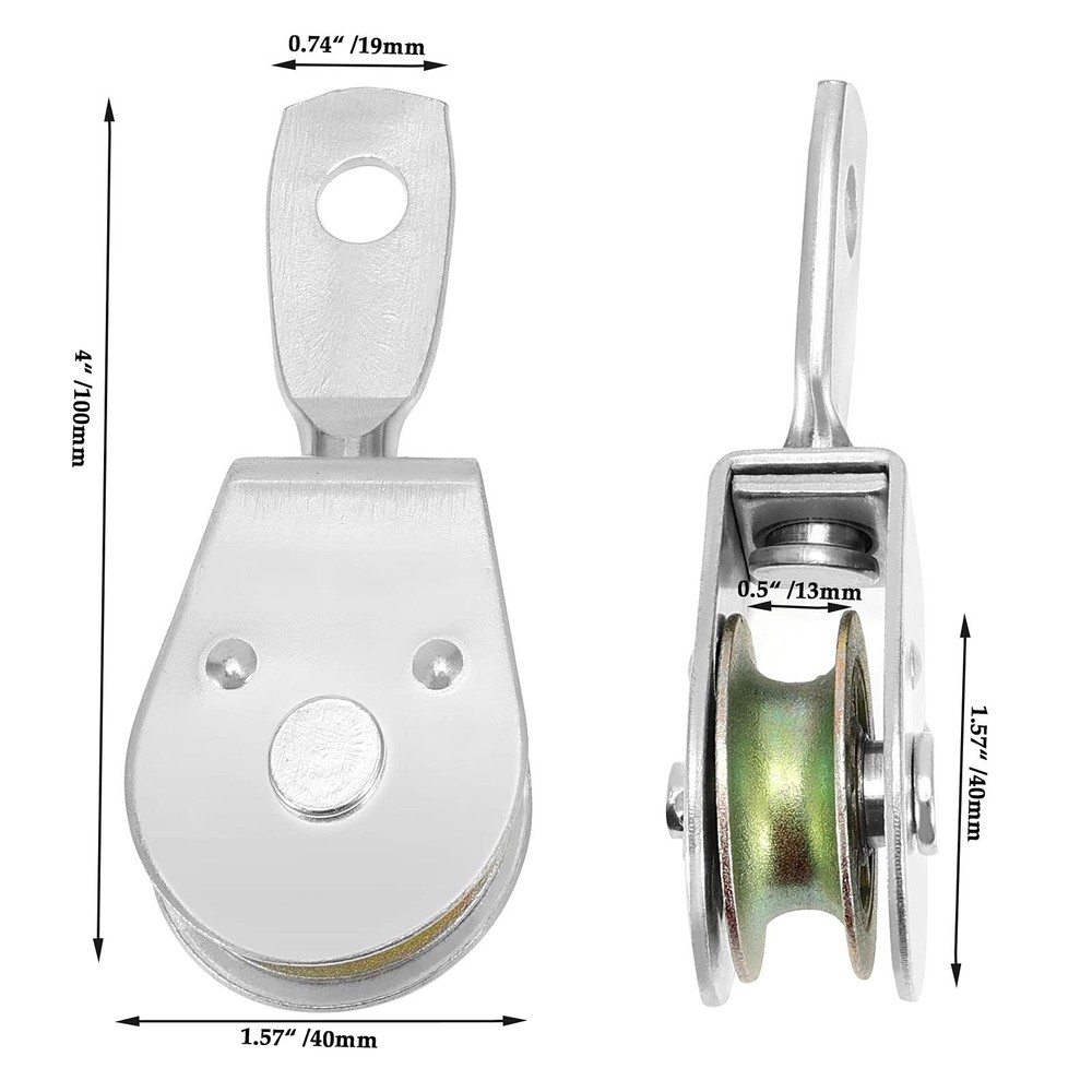 Single Pulley Block 6 Pack 4 Inch Solid Iron Swivel 3/8 Inch Cable 420Lbs
