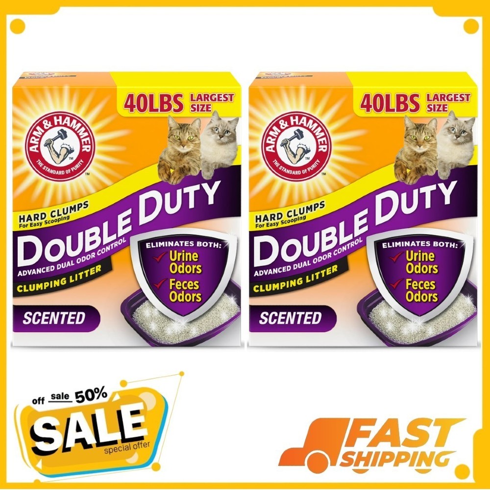 (2 Pack) ARM & HAMMER Double Duty Cat Litter, Advanced Odor Control Clumping Cat
