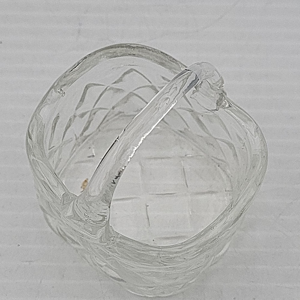 Small Clear Glass Square Open Basket Used