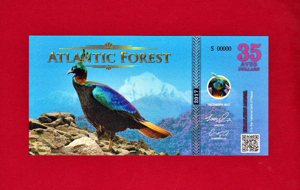 35 AVES DOLLARS 2017 ATLANTIC FOREST "HIMALAYAN MONAL" - RARE SPECIMEN UNC NOTE