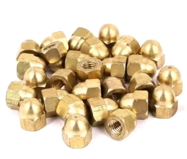 1/4-20 Brass Acorn Cap Nuts (20) (SOLID Brass).