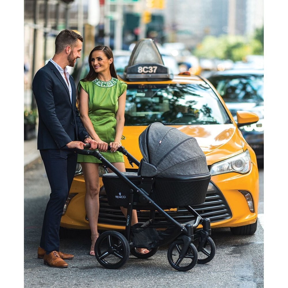 Venicci Shadow Stroller with Bassinet - Denim Grey/Black Frame