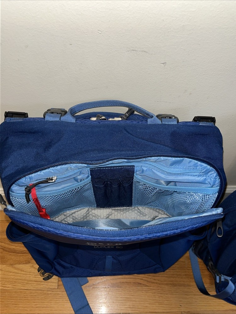 Osprey Ozone Duplex 60 Travel Backpack. Includes detachable day-pack! Blue