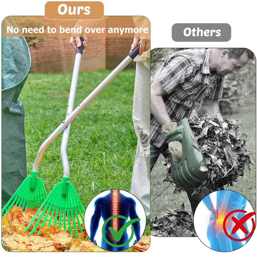 Leaf Grabber Rake,Leaves Collector Tool with Long Handle,Efficient Leaf Picke...