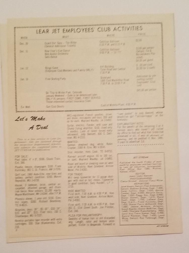 Lear Jet Learjet Jetstream Jet Stream December 1967. Milestones Book.