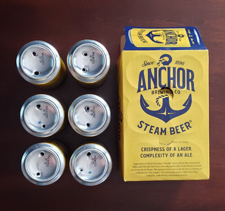 Anchor Steam Beer 6-pack cans EMPTY bottom opened can x 6 open box packaging