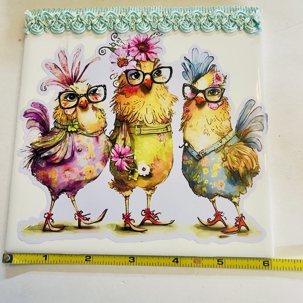 Fancy Classy Chickens Decorative Tile Or Wall Art Hand Made