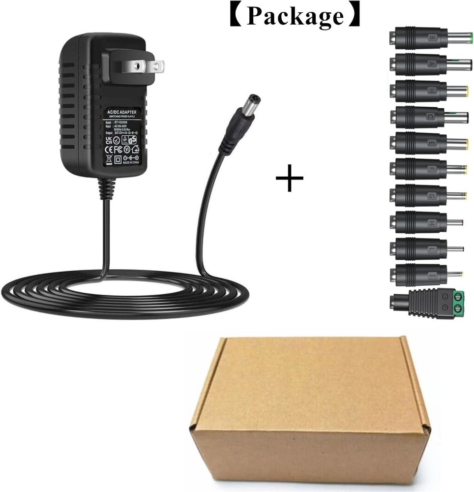 Lightweight 24W Universal AC Adapter DC12V 2A with 11 Tips for Multiple Devices