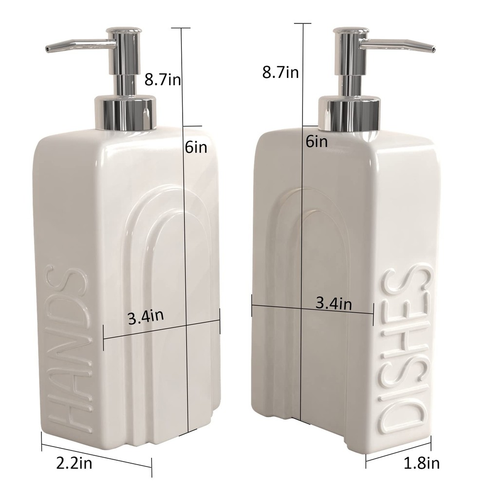 Soap Dispenser Set with Stainless Steel Pump, 2 Pack Ceramic Refillable Dish ...