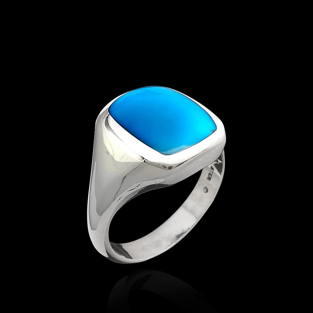 925 Sterling Silver Rectangular Turquoise Resin Ring, Simple Rounded...
