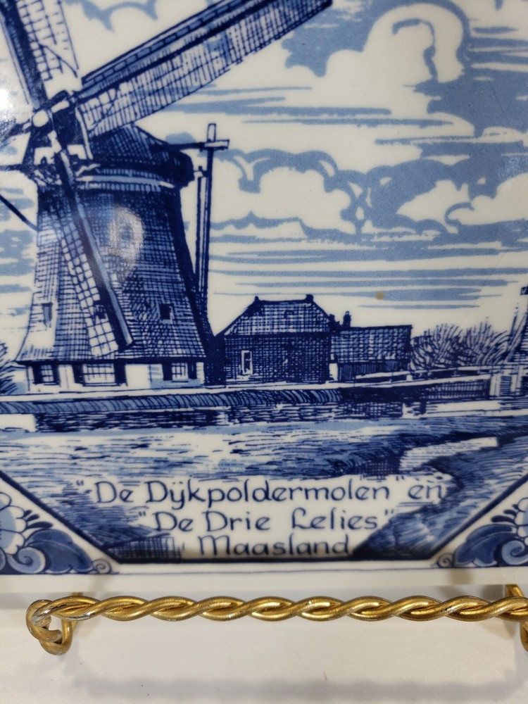 Delft Blue And White Tile Holland Windmill