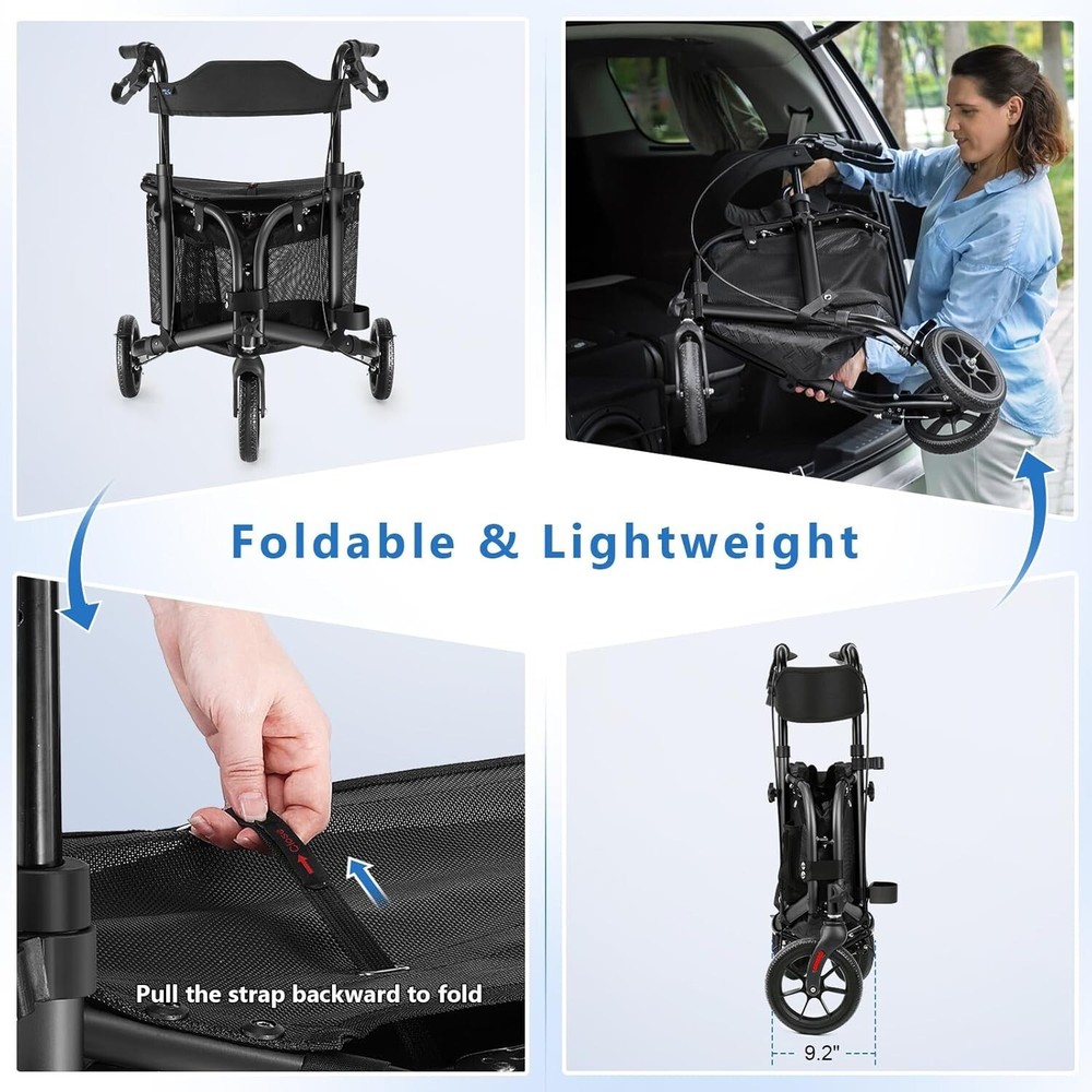 WALK MATE 3 Wheels Rollator Walker 10Lb Seat Backrest Lightweight Foldable