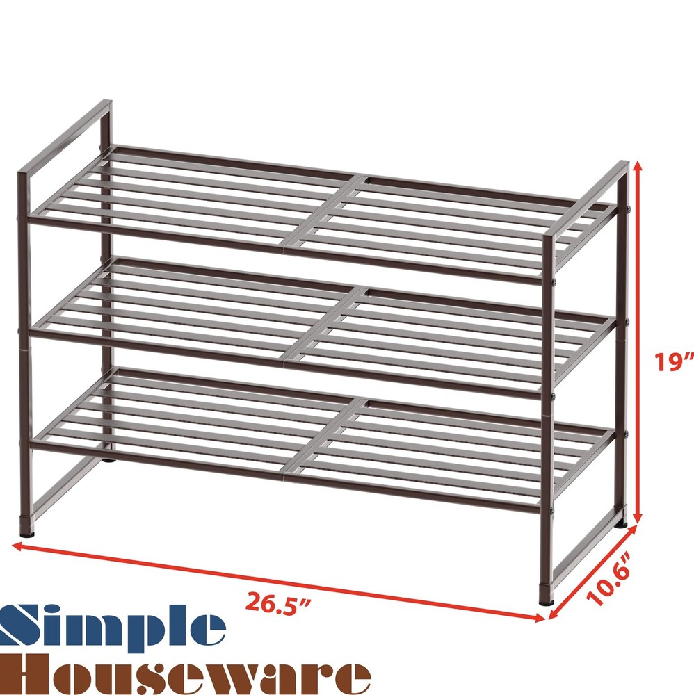 3-Tier Stackable Metal Panel Shoes Rack, Bronze