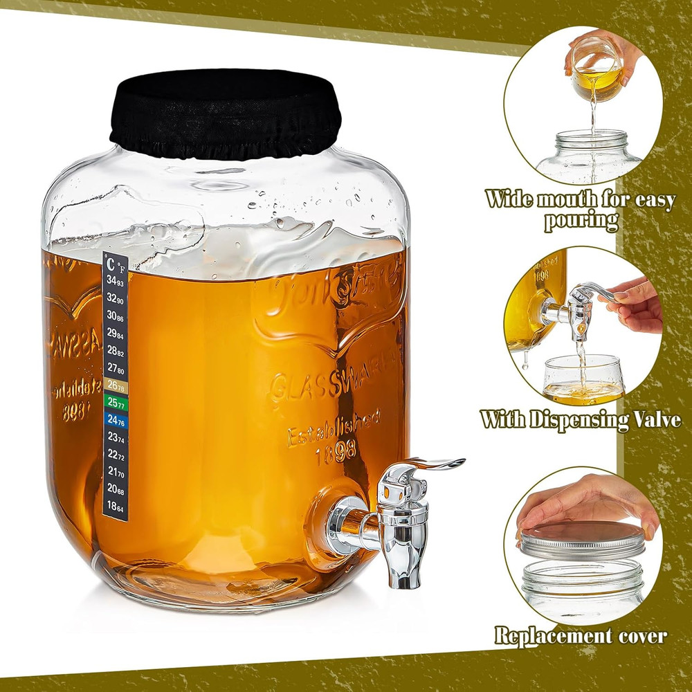 Kombucha Continuous Brewing Starter Kit, 2 Pack 1 Gallon Glass Jar with Dispense