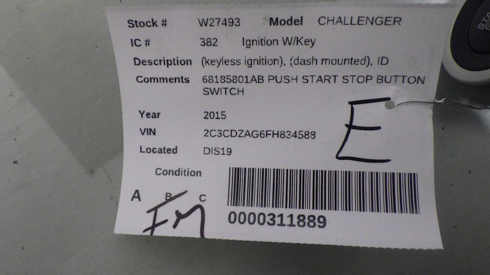15 DODGE CHALLENGER PUSH START STOP BUTTON SWITCH 68185801AB