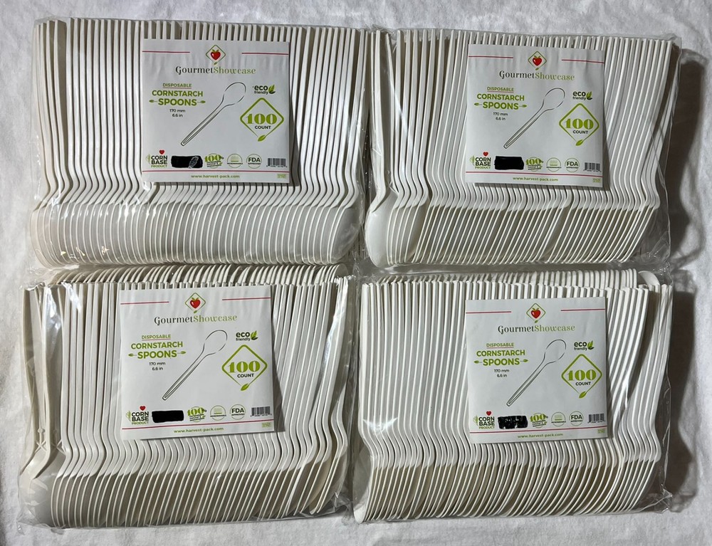 Eco-Friendly 6.6" Corn Starch Disposable Spoons, 400 Count, Cornstarch