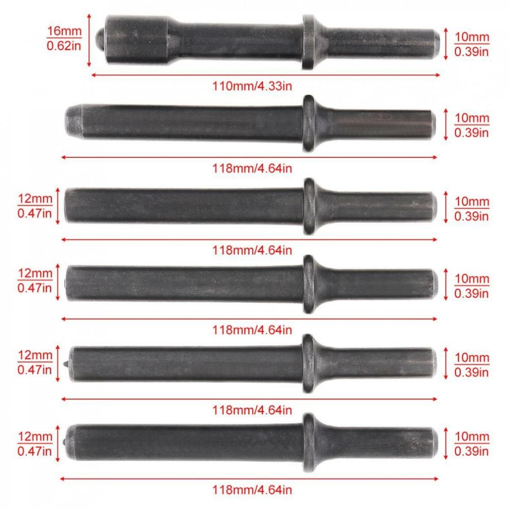 6pcs/set Hard 45# Steel Solid Air Rivet Impact Head Support Pneumatic Tool New