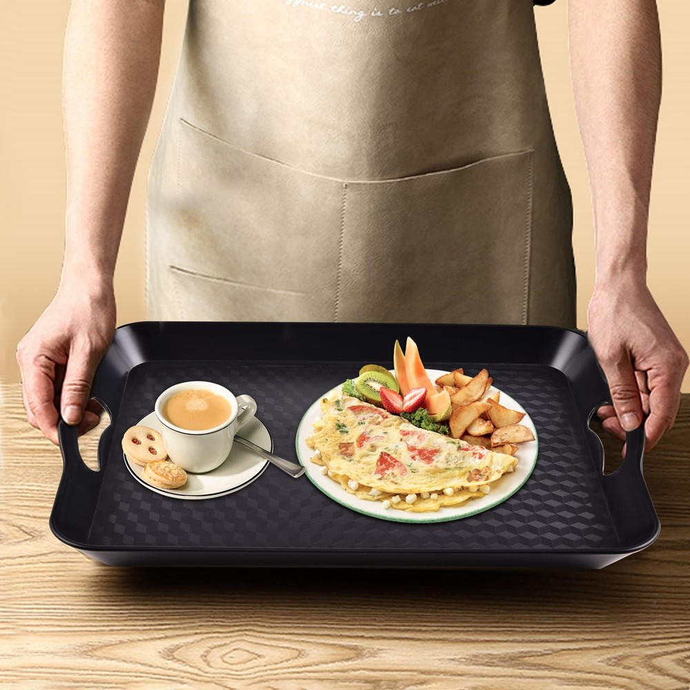 2 Pack 12.2x16 inch Multi-Purpose Rectangular Non Slip Serving Trays Plastic