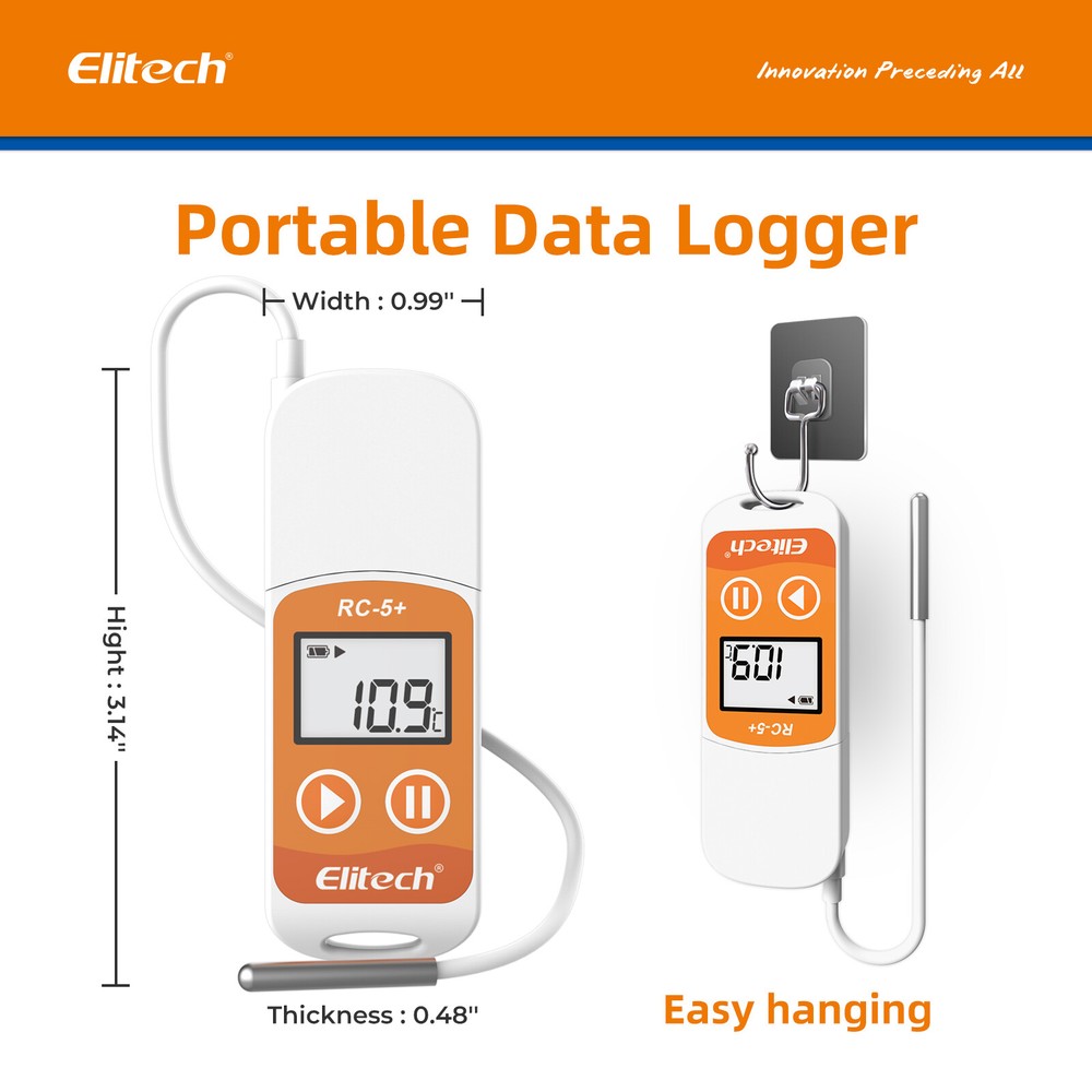 Elitech RC-5+ TE External Sensor Temperature Data Logger 32000Points PDF Report