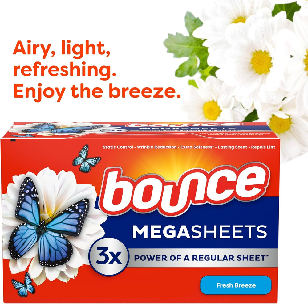 Mega Dryer Sheets, Fresh Breeze, 130 Count, Mega Fabric Softener Sheets with Sta