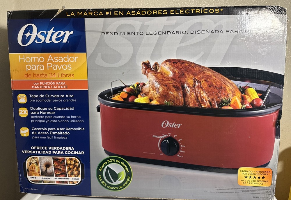 Oster 18 Quart, 24lb Turkey Roaster Oven Red With Keep Warm, Never Used