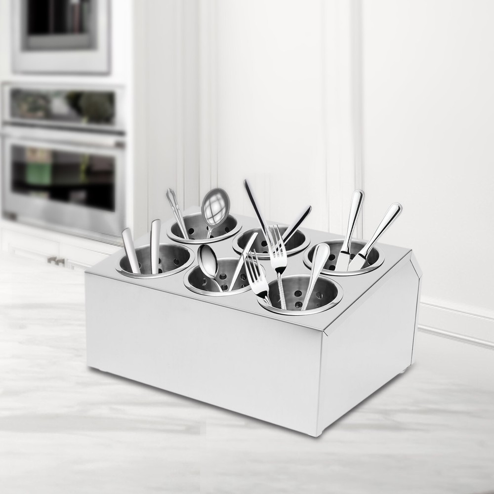 6-Hole Stainless Flatware Storage Case Spoon Cylinder Holder Knife Container
