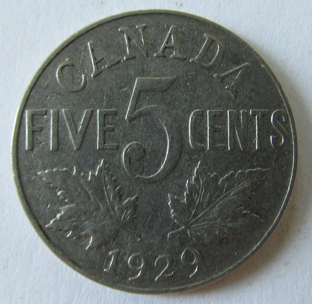 1929 Canada 5 Cents - George V, KM #29
