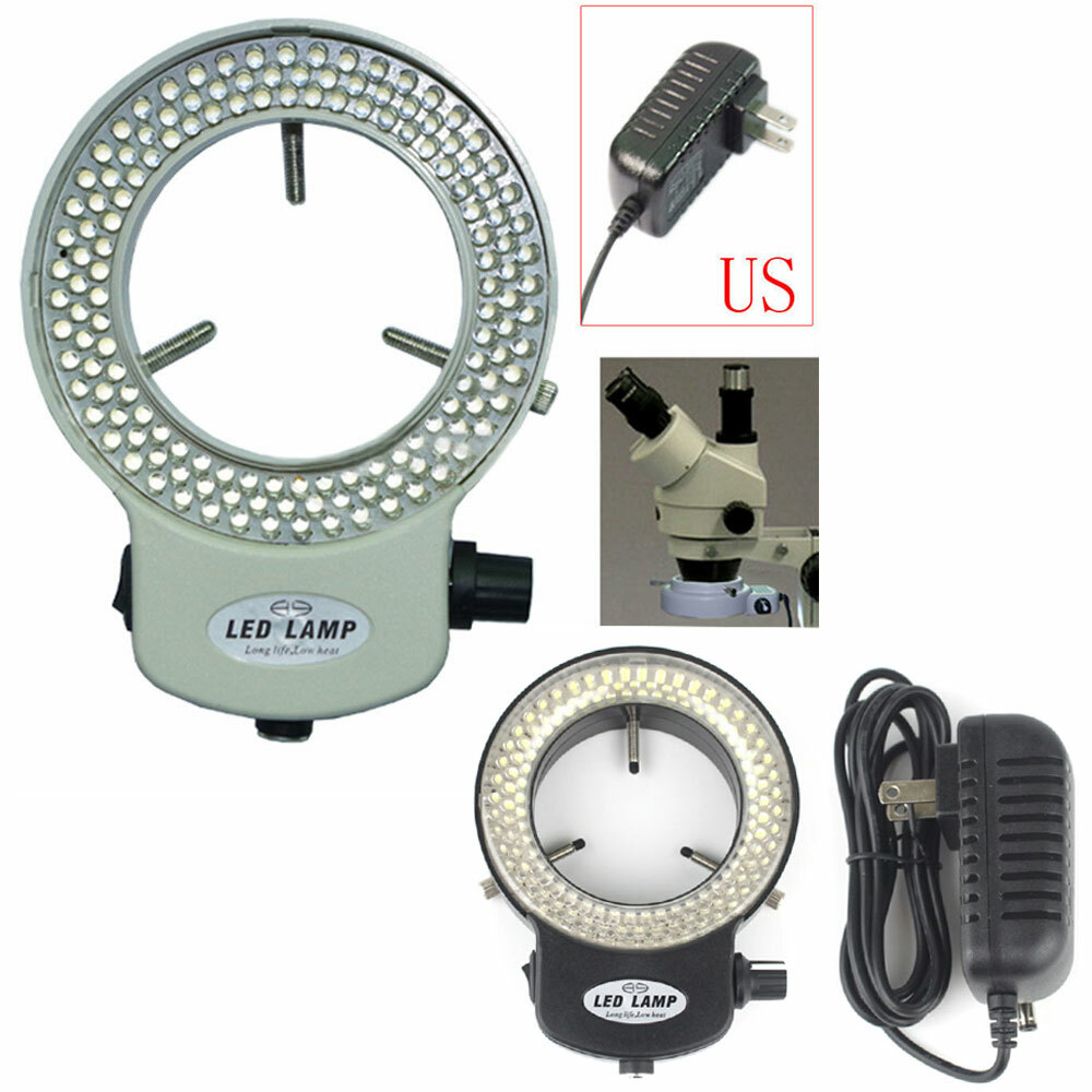 Adjustable 144 LED Bulbs Microscope Ring Light Illuminator Lamp US Plug #SH