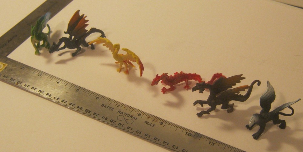 6 Assorted Miniature Hard Rubber DRAGONS!!