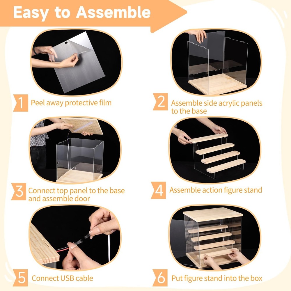 Led Acrylic Figures Display Case - Clear Action Figurine Lighted Display Case...