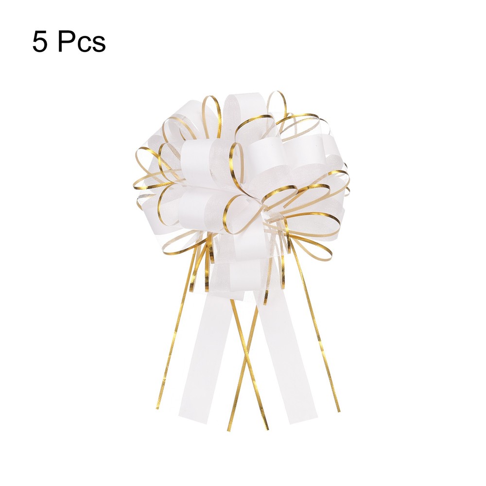 5pcs 6 Inch Large Big Pull Bow Car Gift Wrapping for Wedding Baskets, White