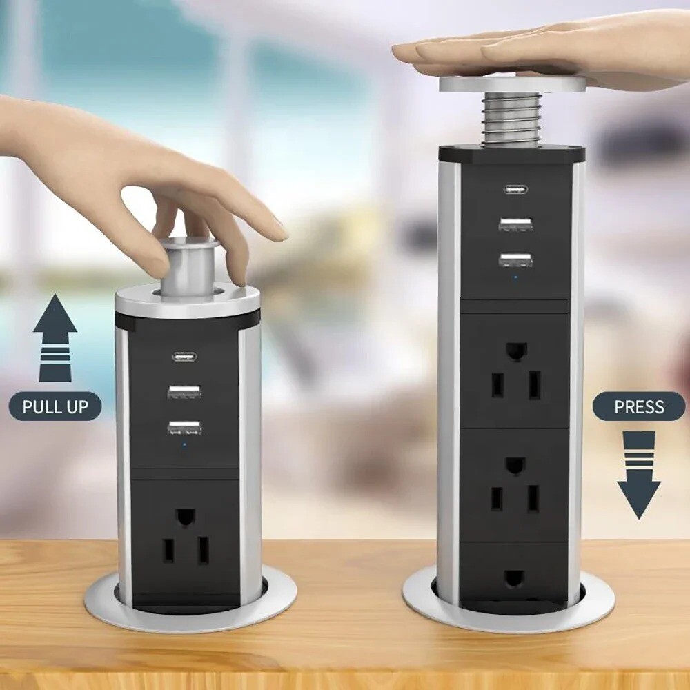 Melery Pop-up Socket Power Strip Kitchen Hidden Table USB Type-C US Plug Outlet