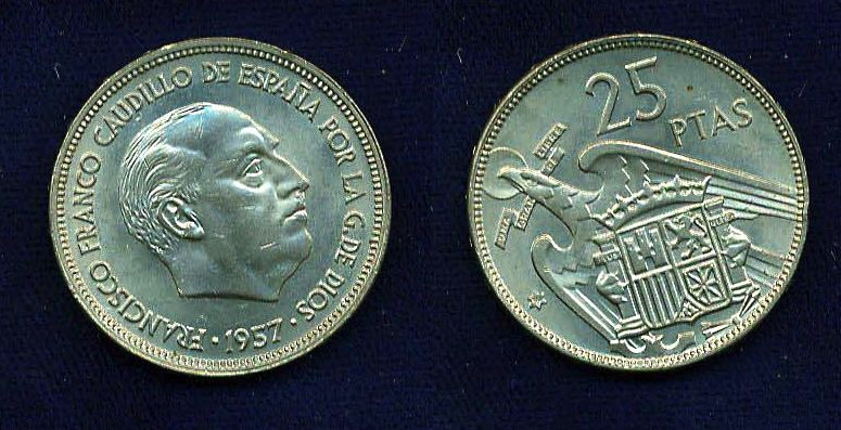 SPAIN   1957 (59)  25 PESETAS COIN, UNCIRCULATED