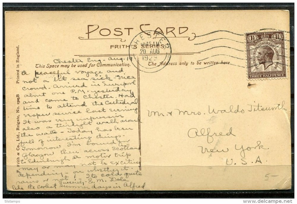 Greait Britain 1929 Postal Card  USA
