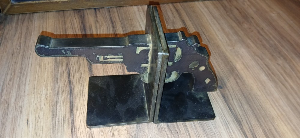 Heavy Handmade Solid Metal Revolver Gun Bookends