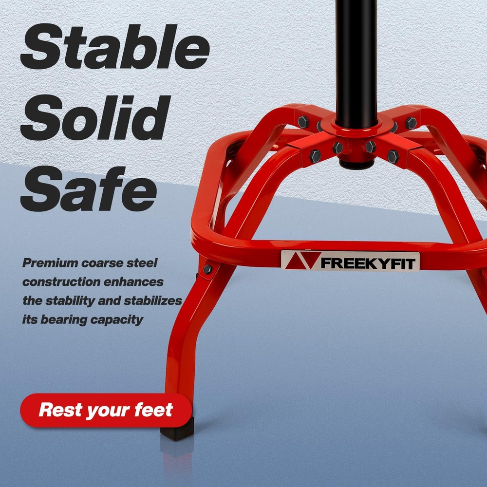 Adjustable Garage Stool with Backrest, 360° Swivel, Heavy Duty, 300 LBS Capacity
