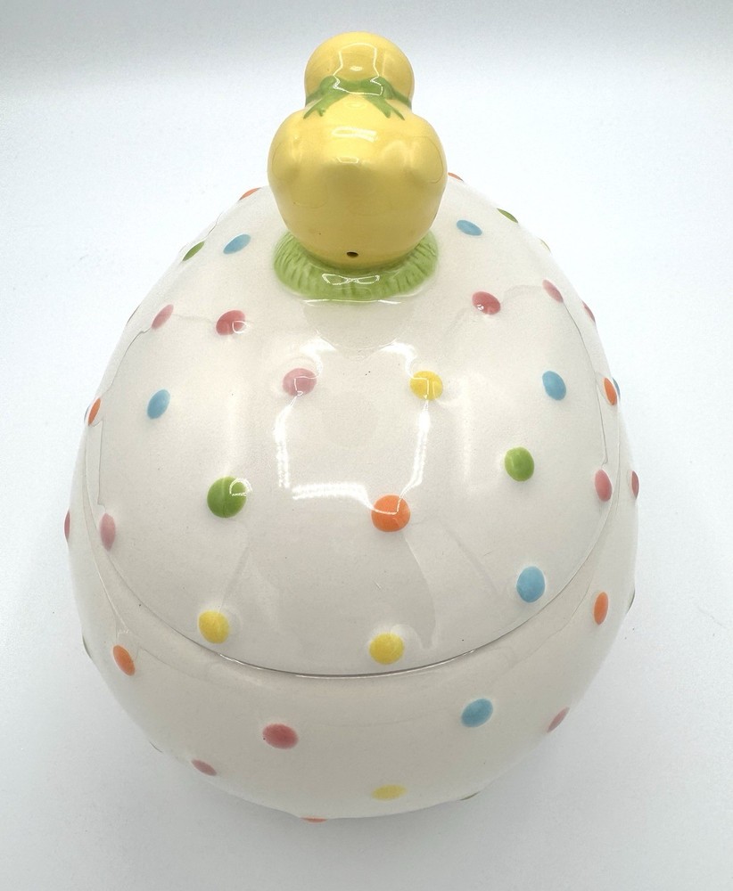 Hallmark Easter chick on egg bowl with lid polka dot Rare