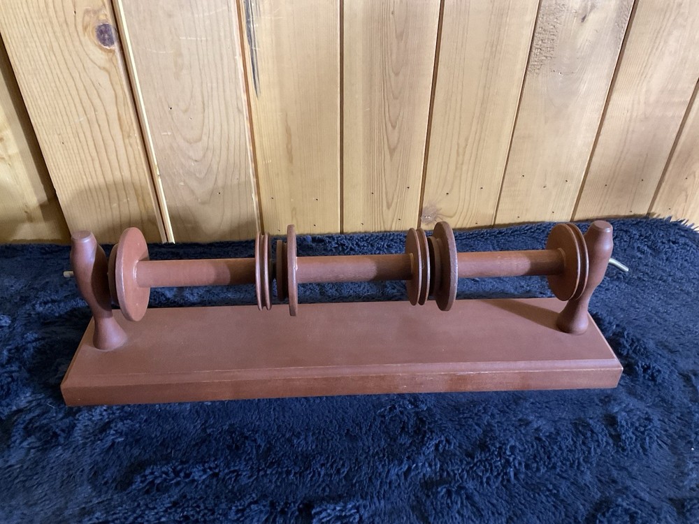 Vintage Lazy Kate w 3 Spools Solid Wood & Metal Spinner