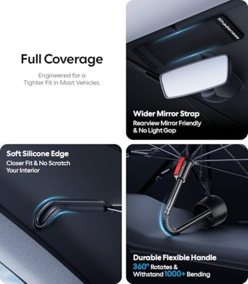 Windshield Sun Shade—100% Sun Blockage—New-Gen Ice-Shield Cooling Tech